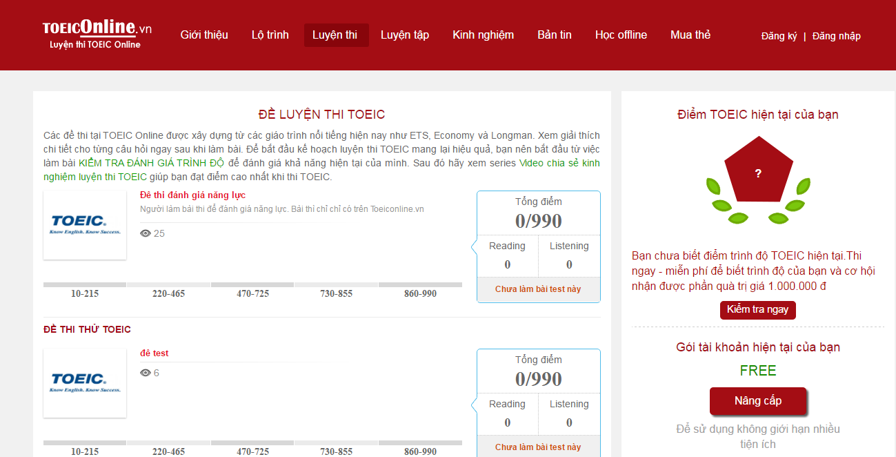 thi thử toeic có kết quả ngay